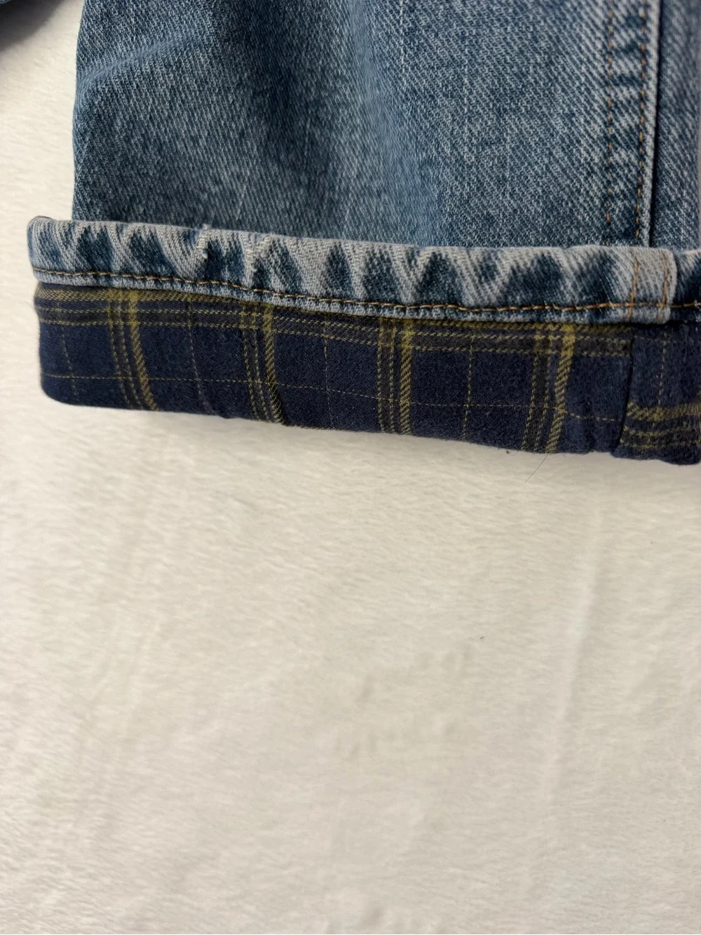Wrangler Light Blue Denim Jeans with‎ Navy Plaid Cuff